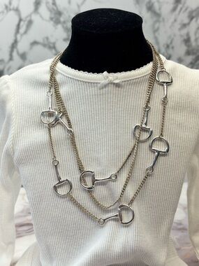 Silver Preppy Horsebit Multi-Strand Equestrian Necklace